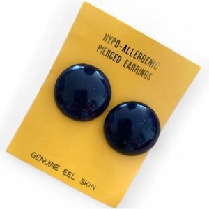 LEE SANDS Vintage Navy Blue EEL Skin LEATHER Earrings